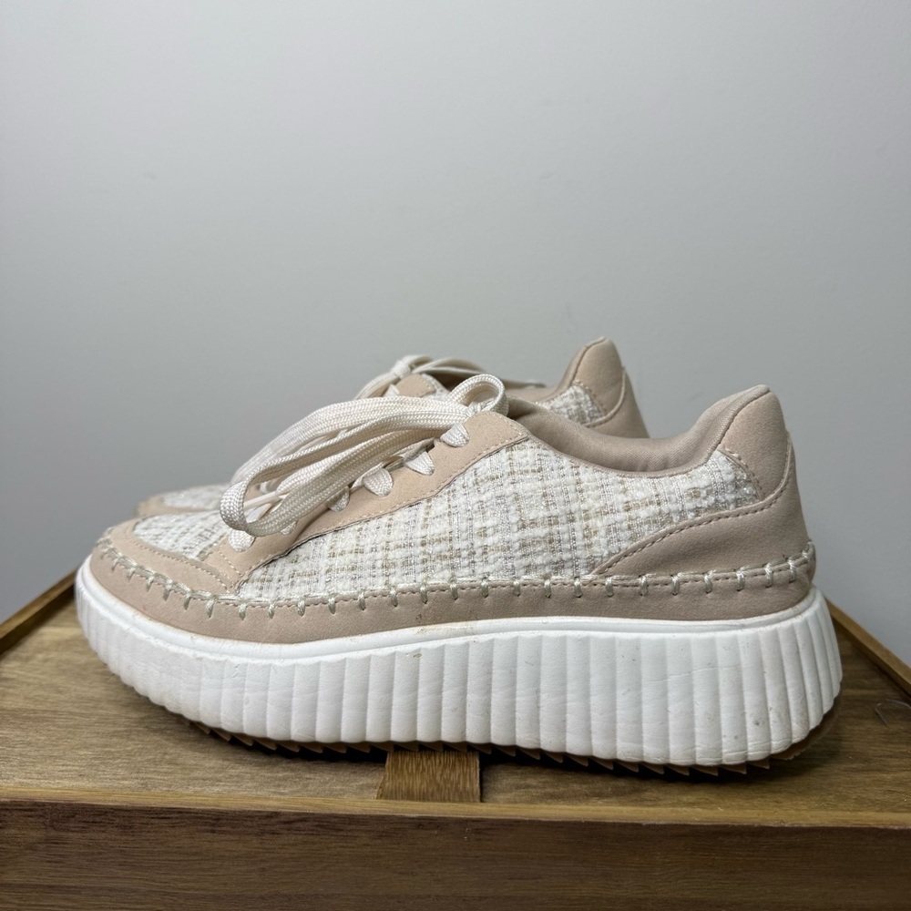 Serra Women's Beige Tweed Sneakers - Picture 4 of 9